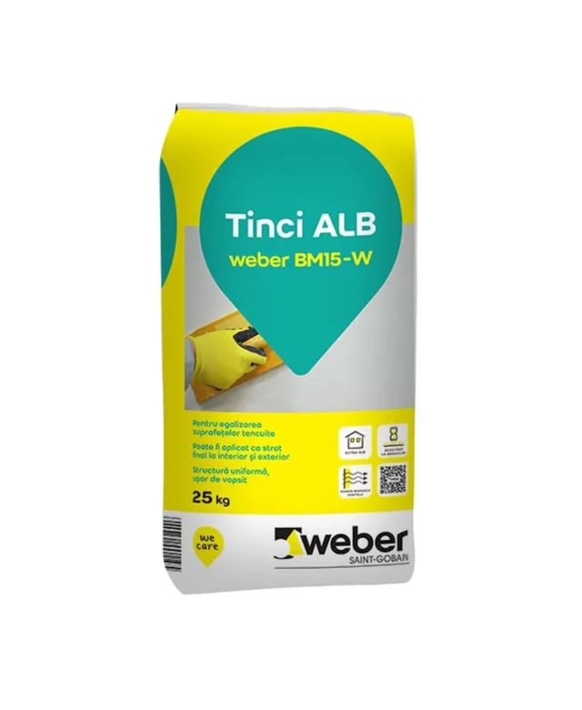 Mortar de tencuiala fina "tinci" ALB - Weber BM15-W, 25 kg