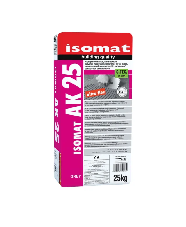 ISOMAT AK-25 – Adeziv profesional pe baza de ciment pentru marmura, granit si piatra naturala (interior/exterior), 25 kg