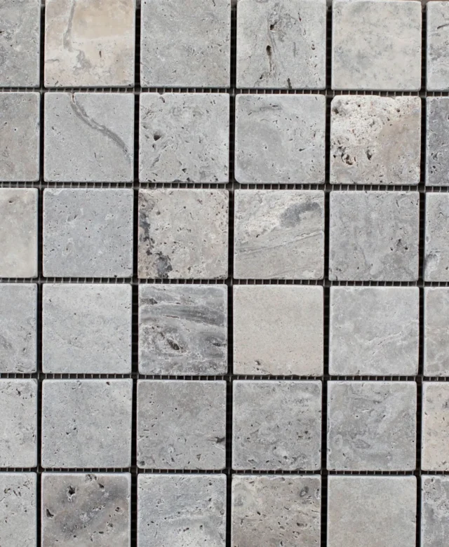 Mozaic Travertin Silver Antichizat, 4.8 x 4.8 cm