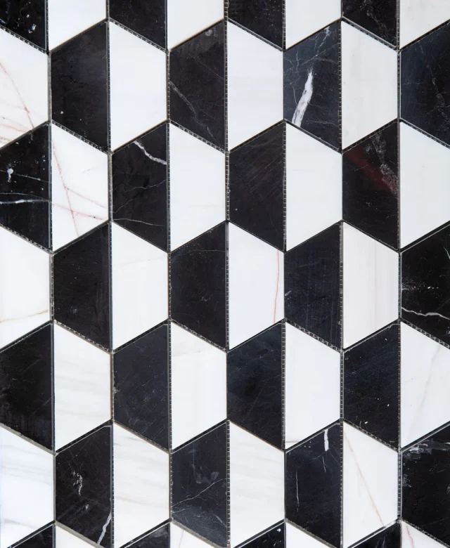Mozaic Marmura Black & White Hexagon Polisata, 20.2 x 28.6 cm