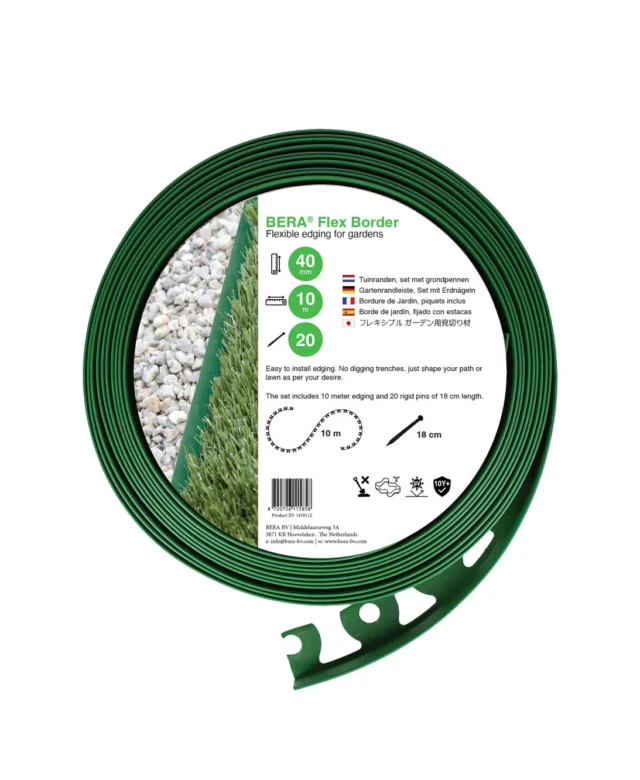BERA - Bordura flexibila Flex Border verde, set 10 m, inaltime 4 cm (include 20 tarusi)